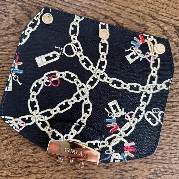 NEW！Furla My Play Interchangeable Metropolis Leather Flap -Black Chain - Picture 2 of 6